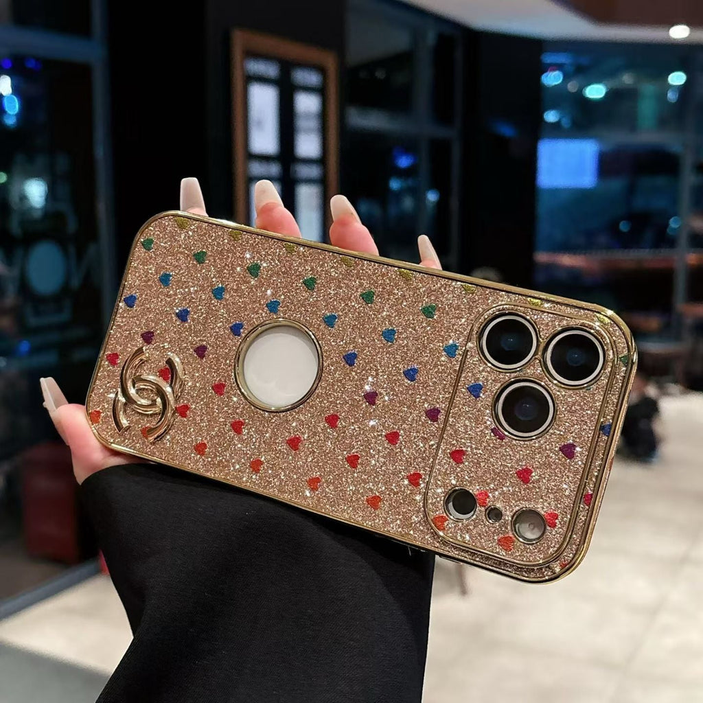 cc Glitter Heart Luxury Phone Case for iPhone 17 with Iconic Double-C Logo