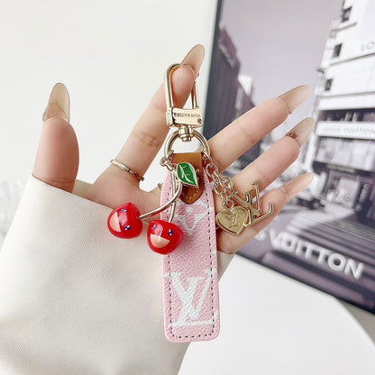 HypedEffects louis vuitton Cherry Charm Keychain with Monogram Leather Strap Luxury Designer Bag and Key Accessory
