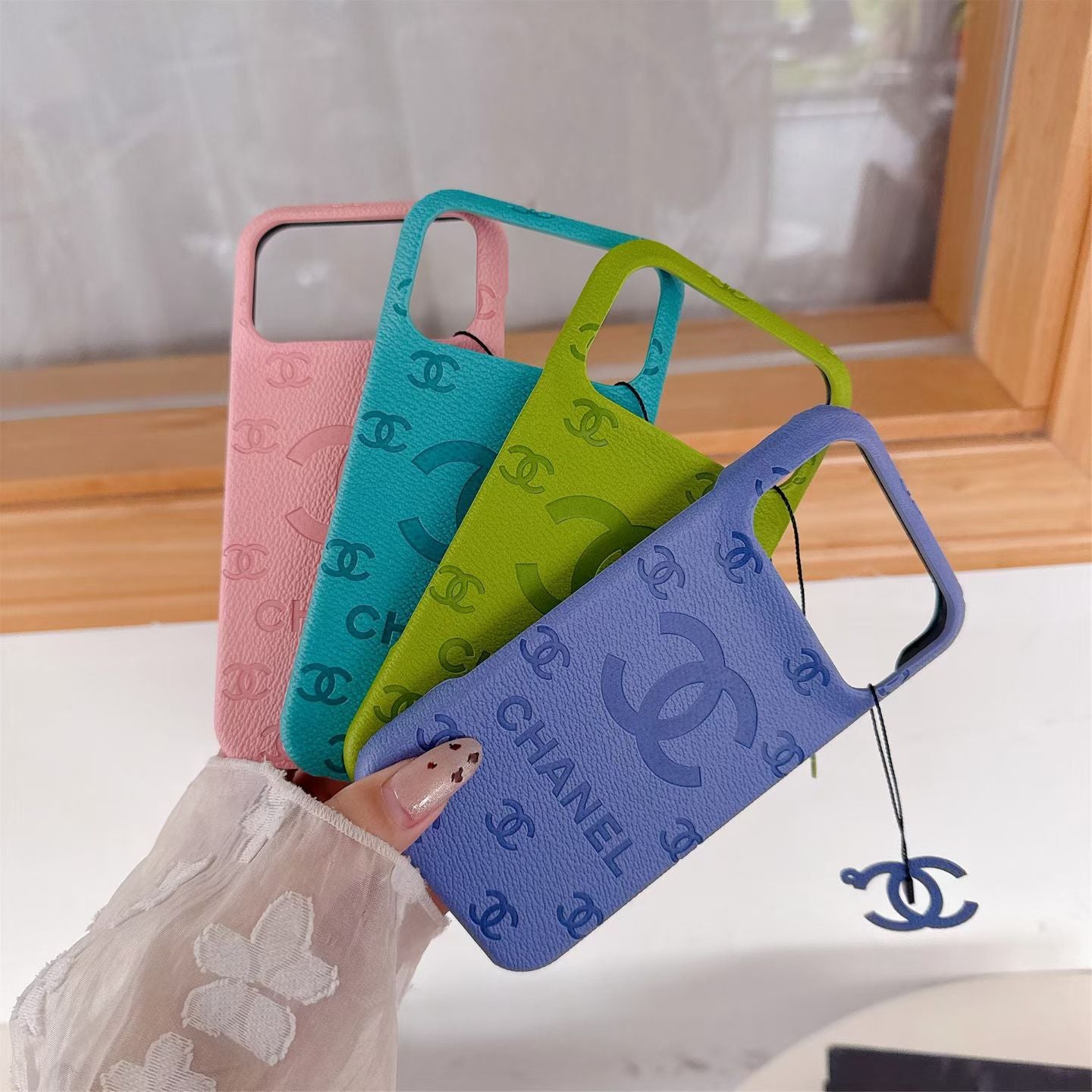 cc Embossed Leather Phone Case with Iconic Double C Logo Luxury Designer Cover Available in Multiple Colors