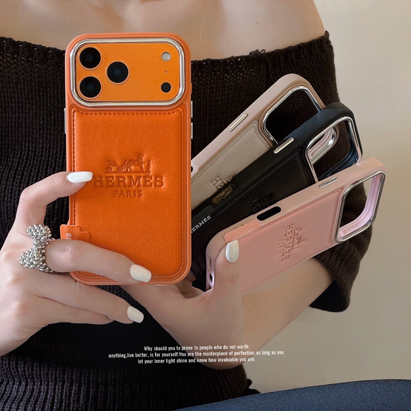 Hermes Leather Wallet Phone Case with Card Holder for iPhone 13 to iPhone 17 Pro Max