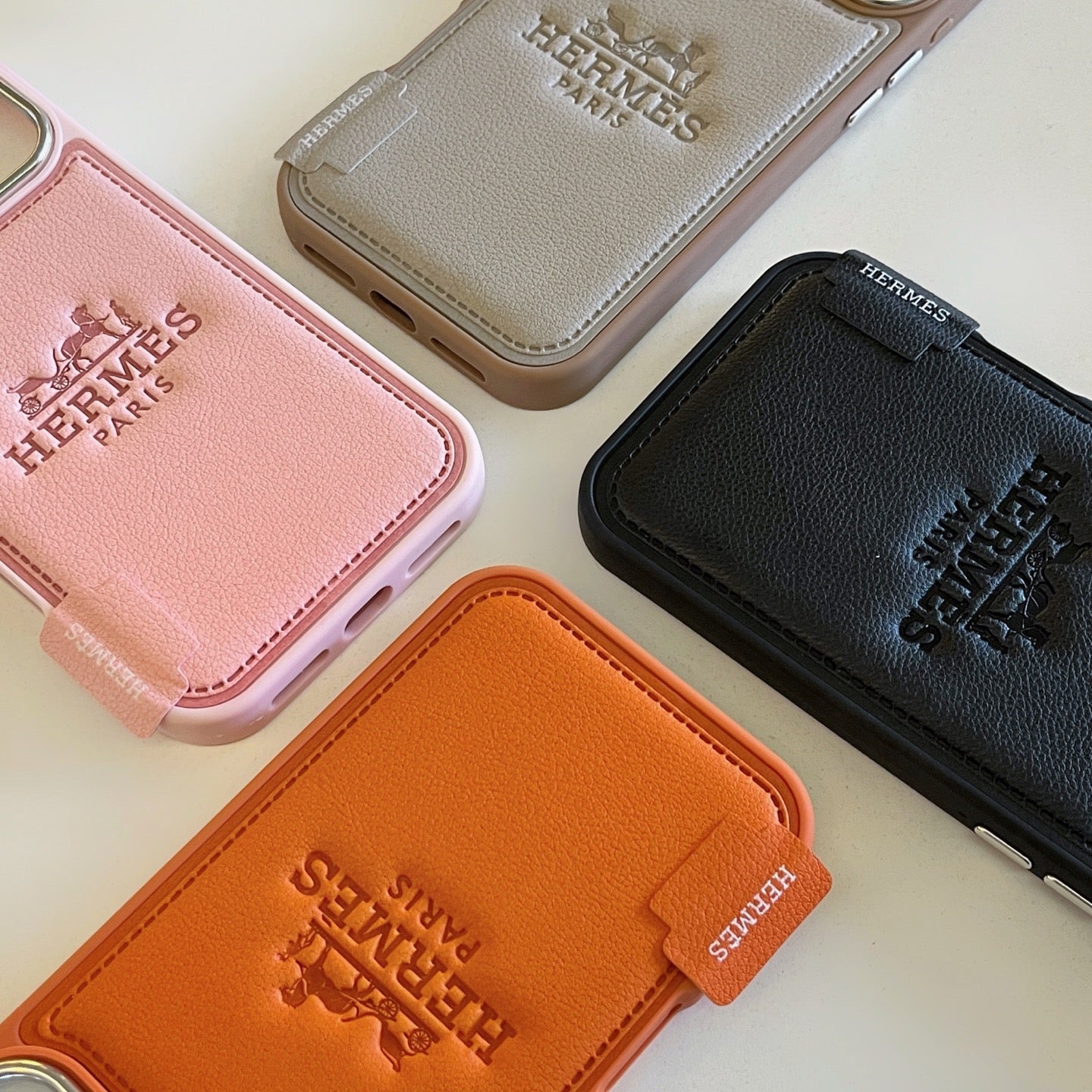 Hermes Leather Wallet Phone Case with Card Holder for iPhone 13 to iPhone 17 Pro Max