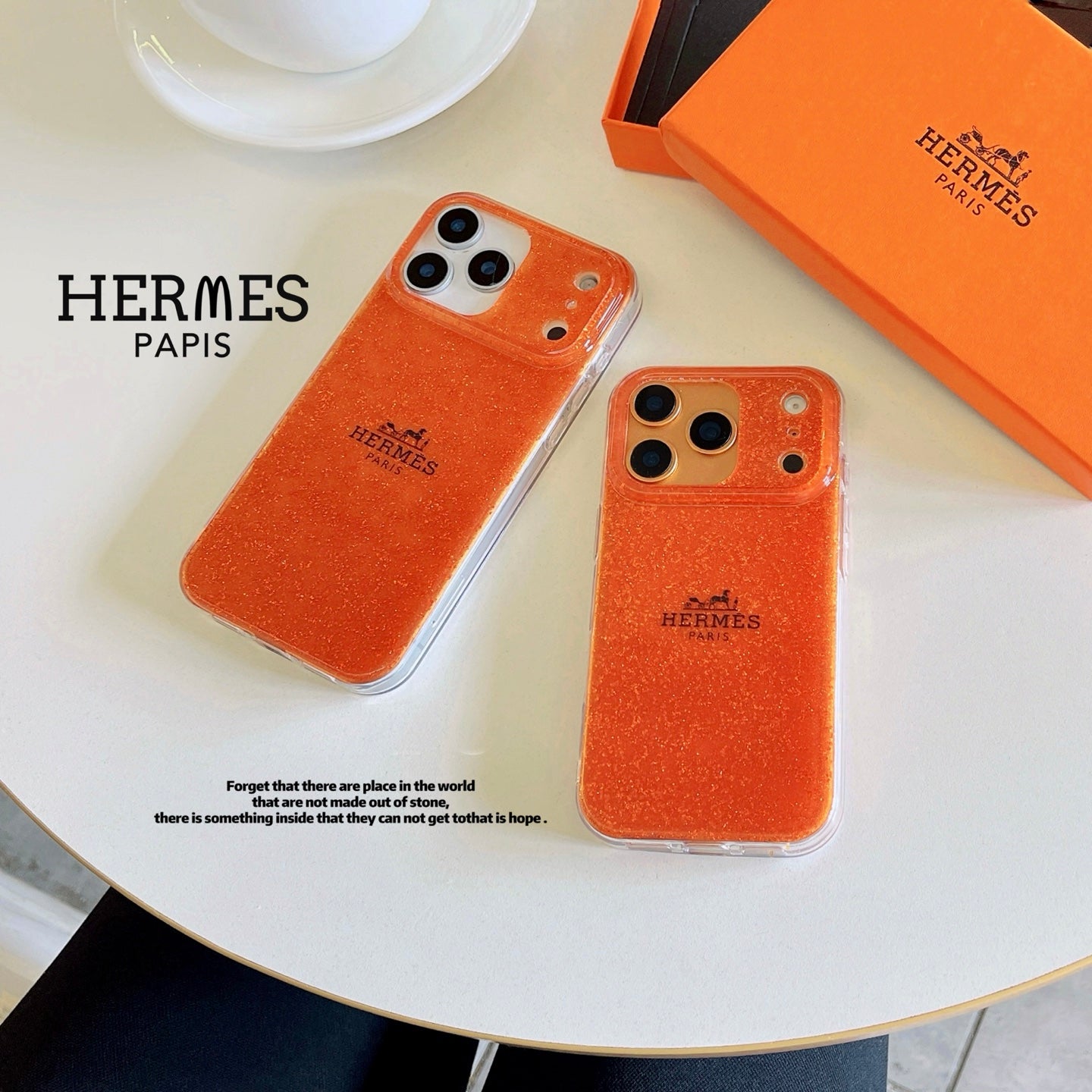 Hermes Glitter Clear Phone Case for iPhone 13 to iPhone 17 Pro Max Luxury Designer Back Cover