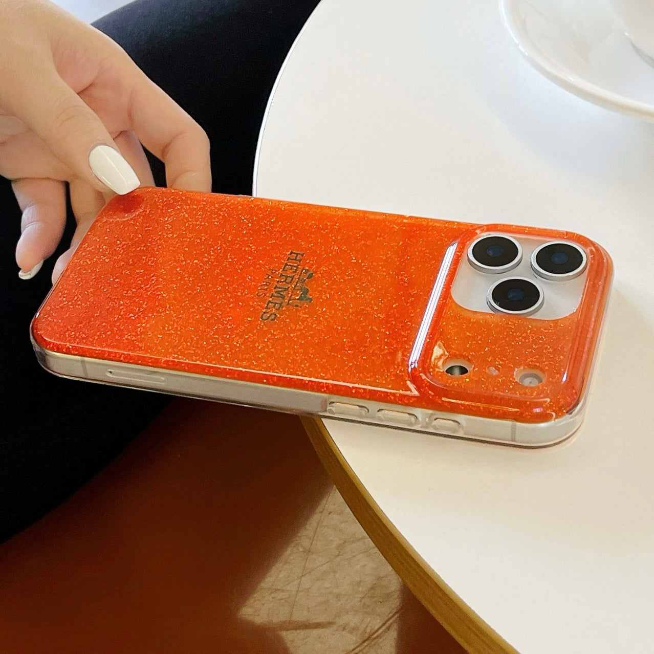 Hermes Glitter Clear Phone Case for iPhone 13 to iPhone 17 Pro Max Luxury Designer Back Cover