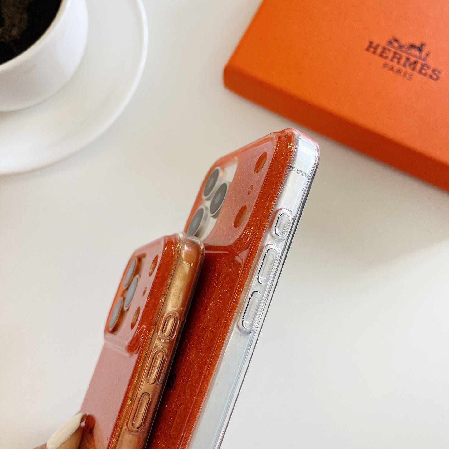 Hermes Glitter Clear Phone Case for iPhone 13 to iPhone 17 Pro Max Luxury Designer Back Cover