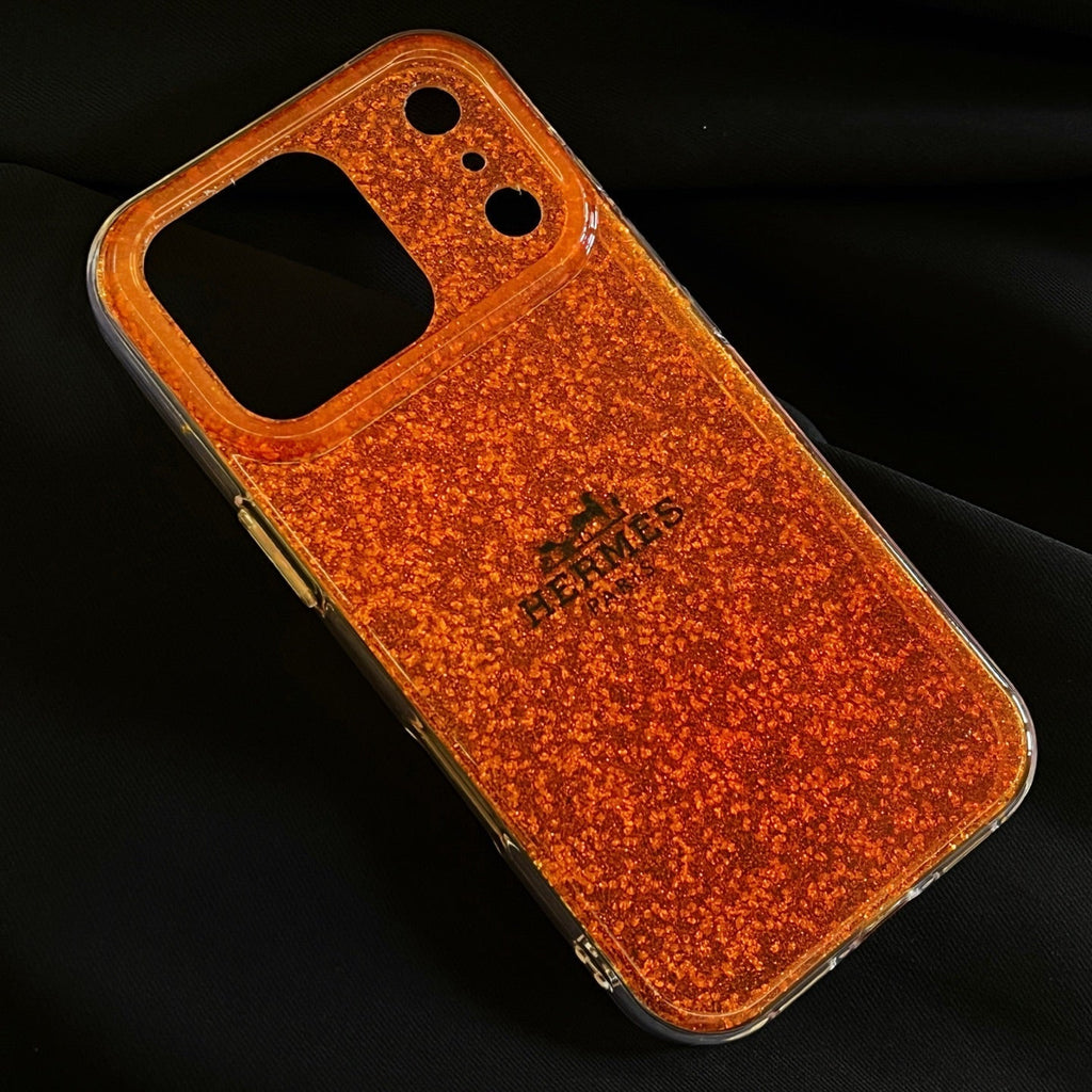 Hermes Glitter Clear Phone Case for iPhone 13 to iPhone 17 Pro Max Luxury Designer Back Cover