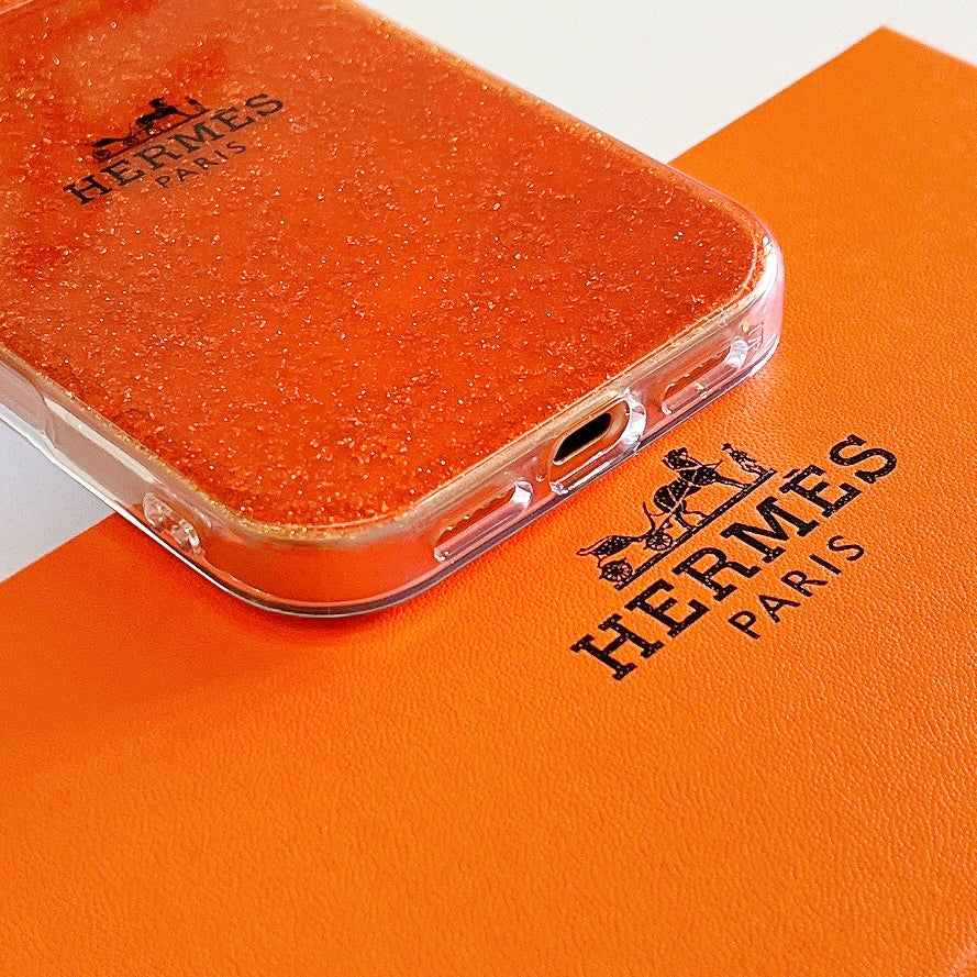 Hermes Glitter Clear Phone Case for iPhone 13 to iPhone 17 Pro Max Luxury Designer Back Cover