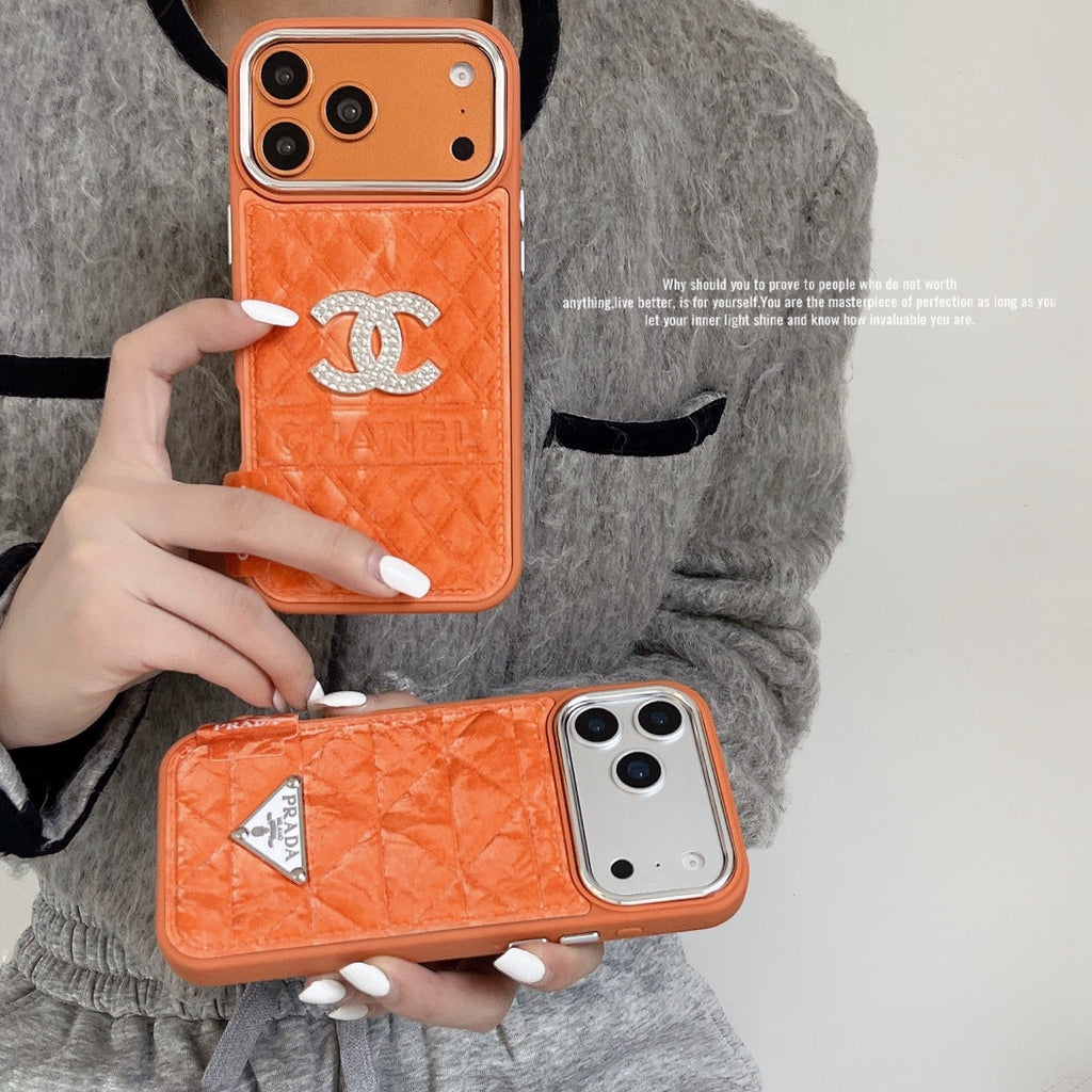 louis vuitton and gucci Leather Phone Case with Metal Logo for iPhone 13 to iPhone 17 Pro Max