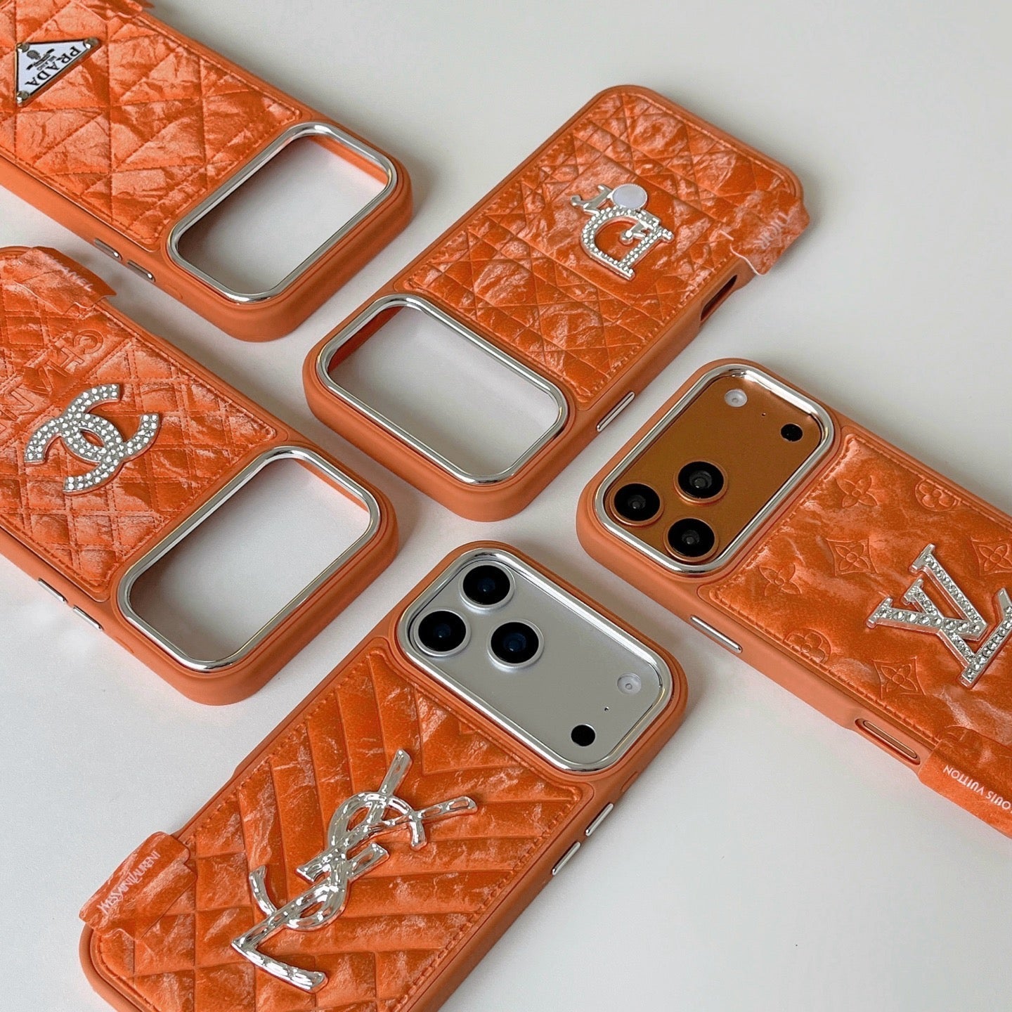 louis vuitton and gucci Leather Phone Case with Metal Logo for iPhone 13 to iPhone 17 Pro Max