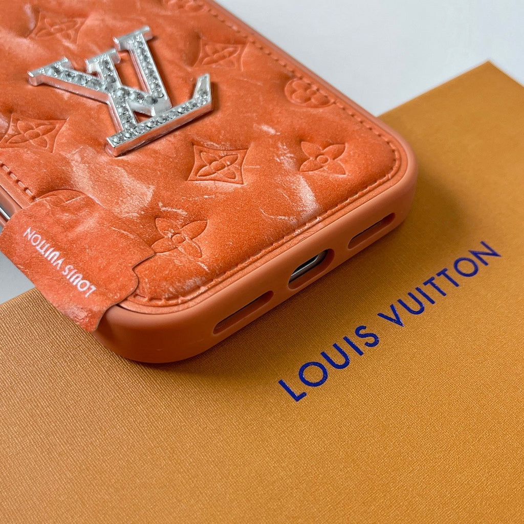 louis vuitton and gucci Leather Phone Case with Metal Logo for iPhone 13 to iPhone 17 Pro Max