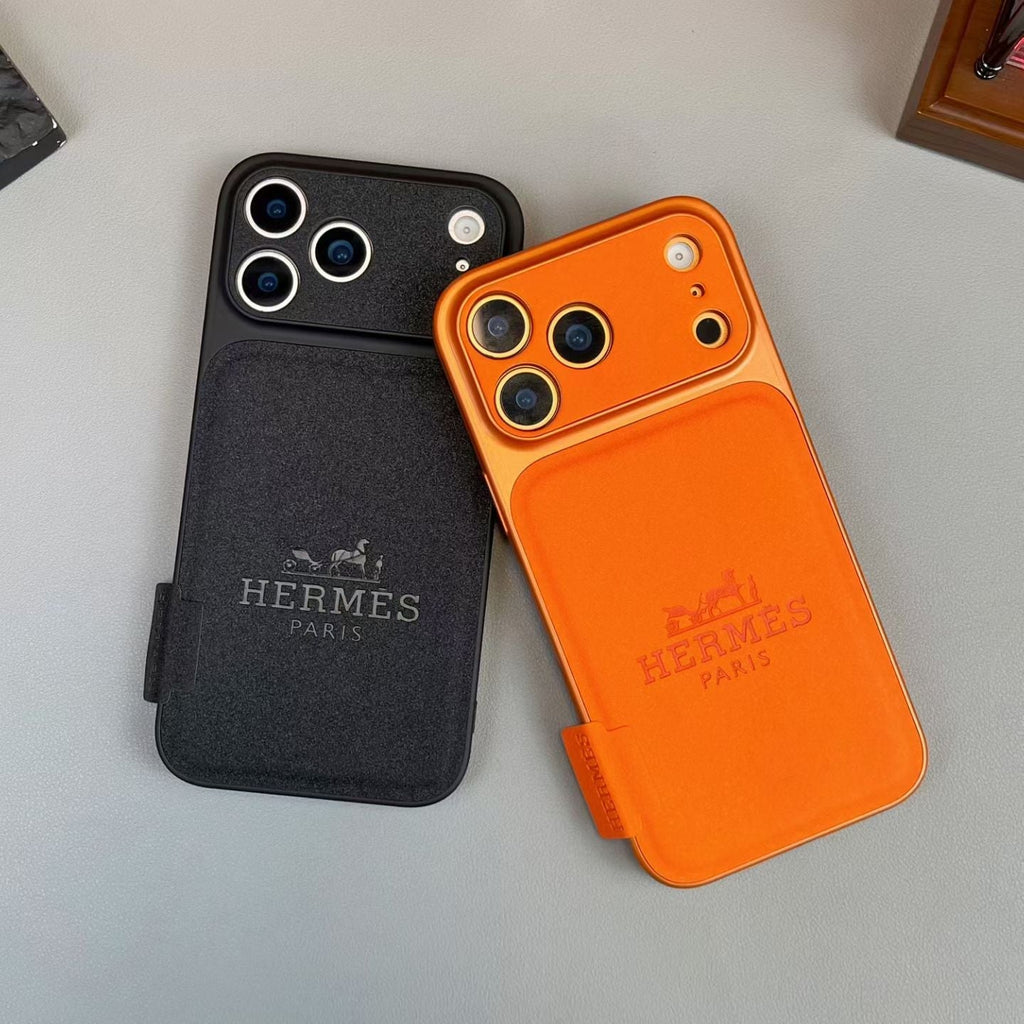 Hermes Leather Card Holder Phone Case for iPhone 14 to iPhone 17 Pro Max