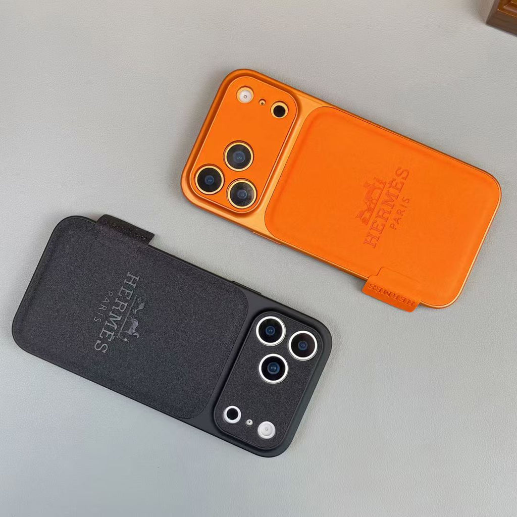 Hermes Leather Card Holder Phone Case for iPhone 14 to iPhone 17 Pro Max