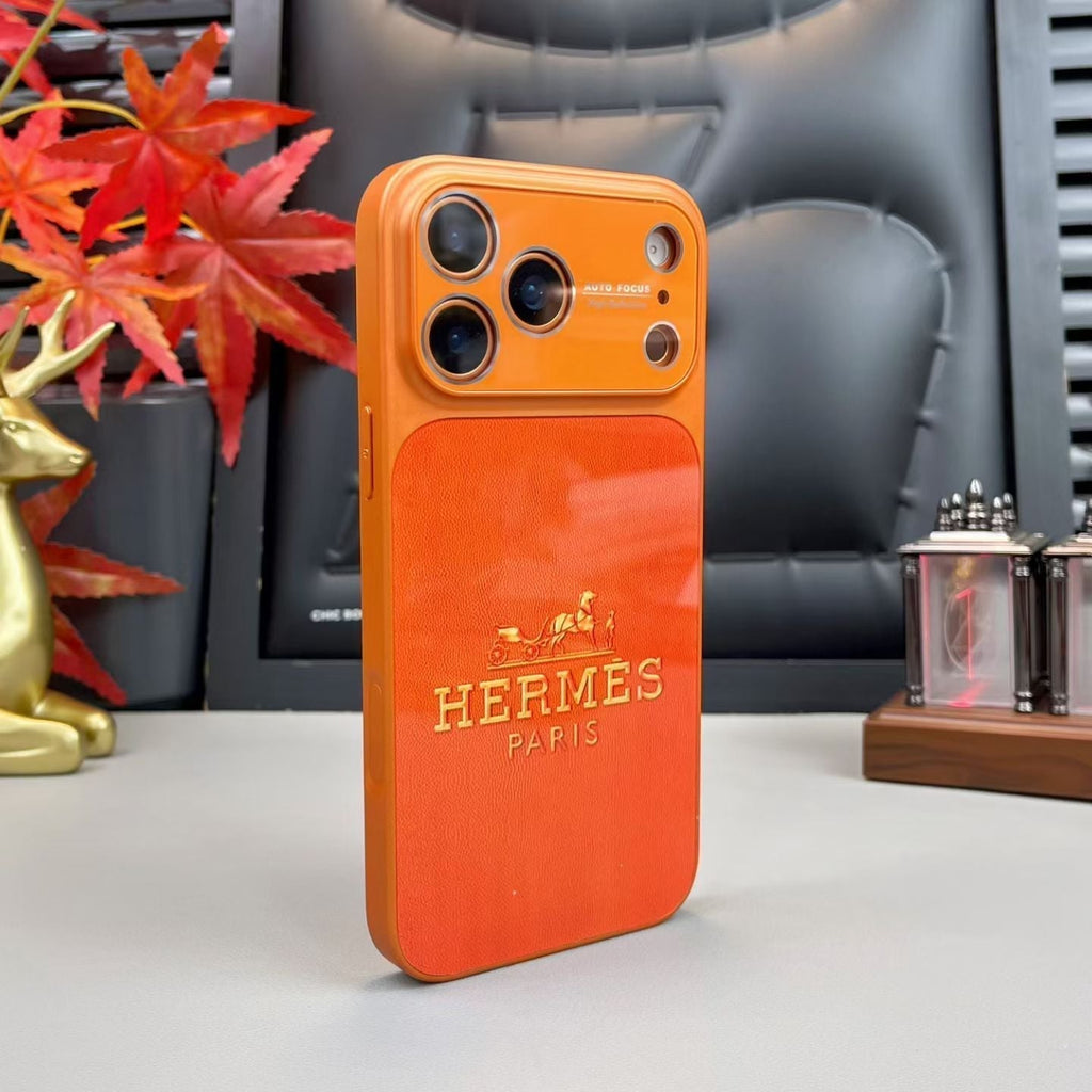 Hermes Paris Orange Phone Case for iPhone 14 to iPhone 17 Pro Max Designer Style Back Cover