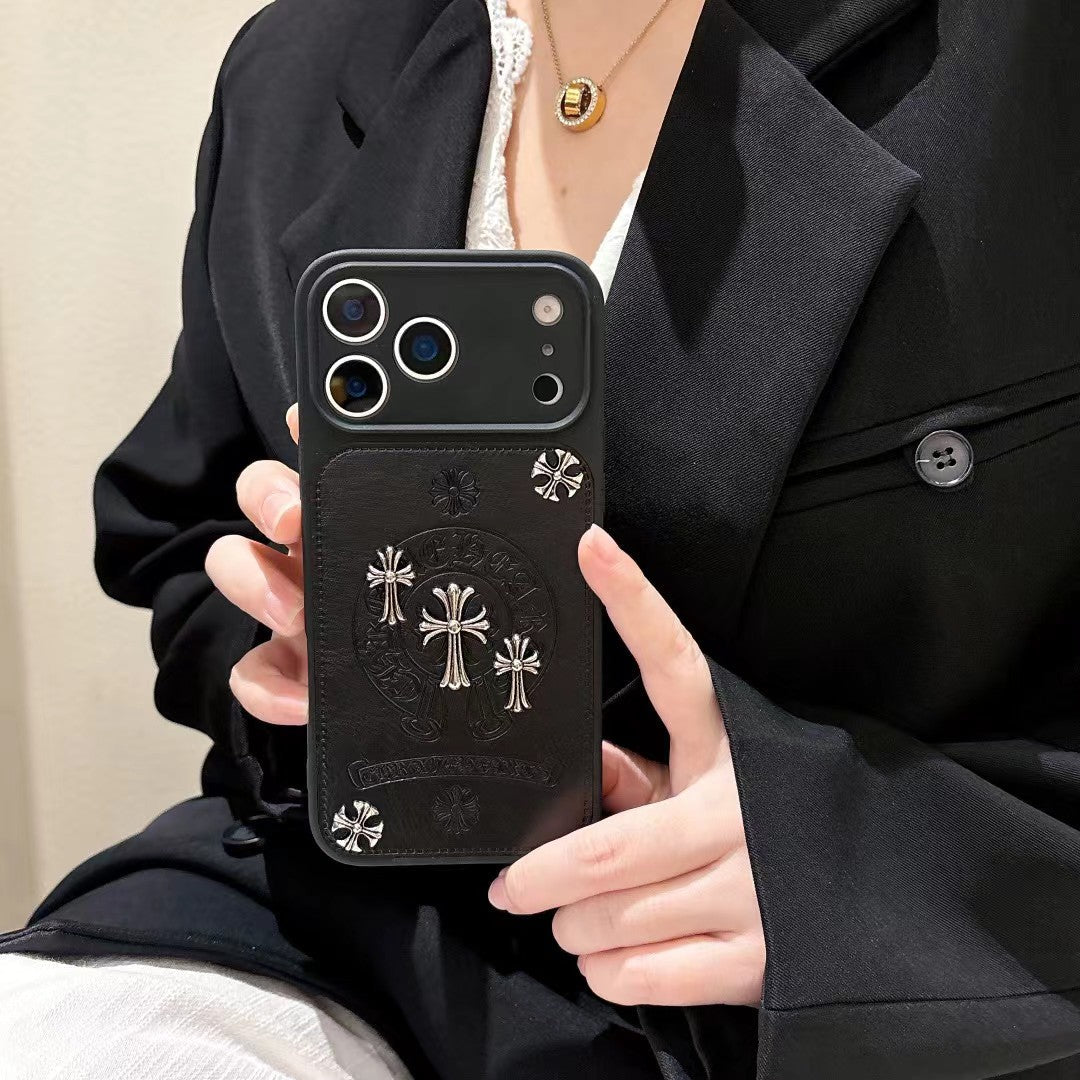 Chrome Hearts Inspired Cross Design Phone Case for iPhone 14 to iPhone 17 Pro Max