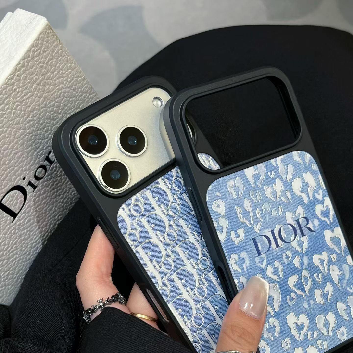 Dior Inspired Blue Pattern Phone Case for iPhone 14 to iPhone 17 Pro Max