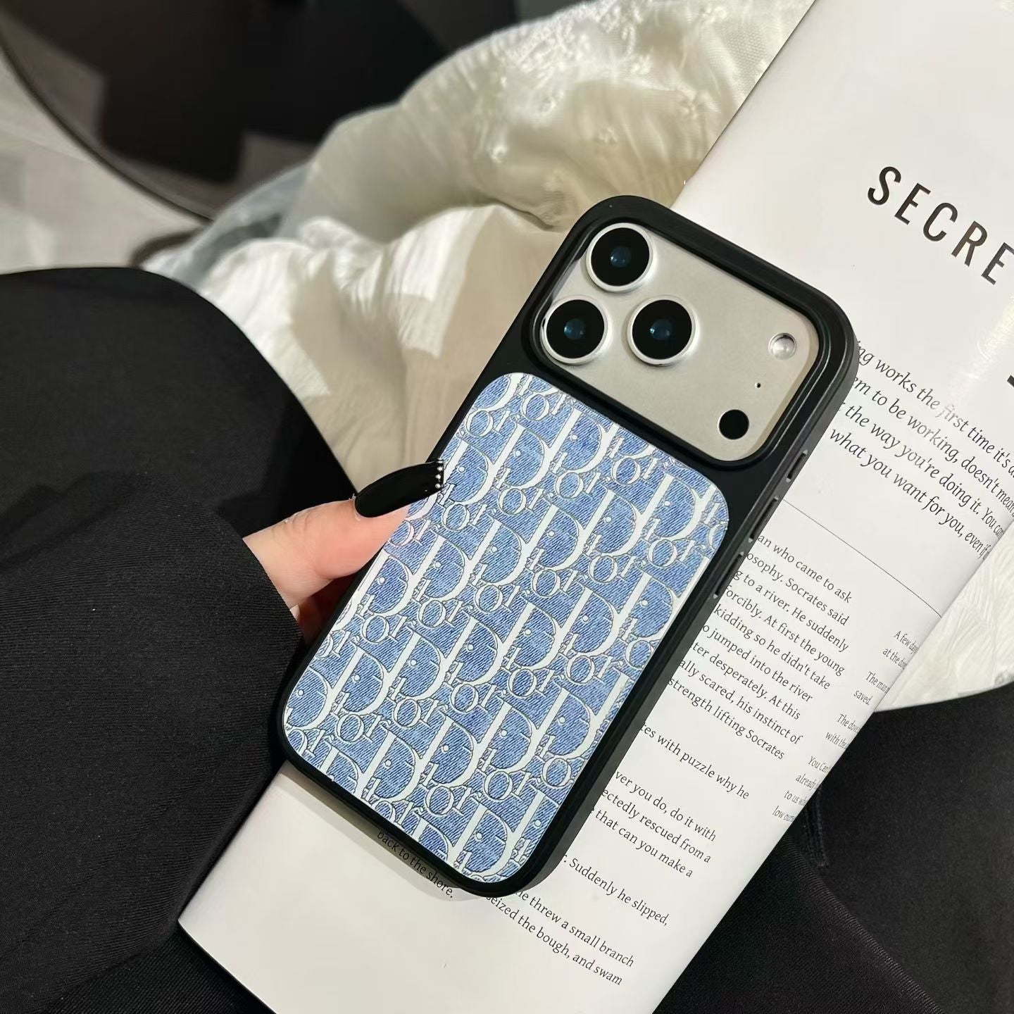 Dior Inspired Blue Pattern Phone Case for iPhone 14 to iPhone 17 Pro Max