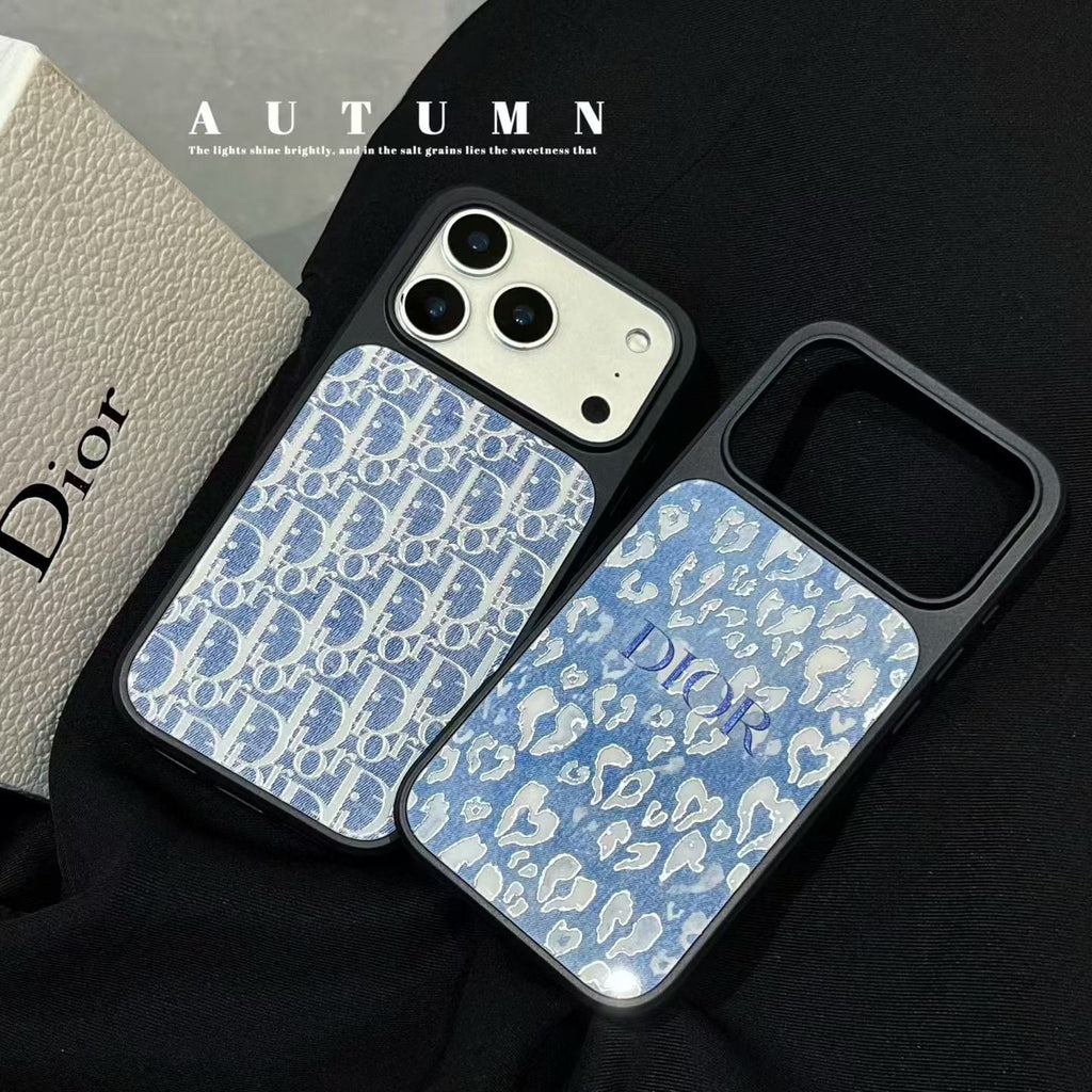 Dior Inspired Blue Pattern Phone Case for iPhone 14 to iPhone 17 Pro Max