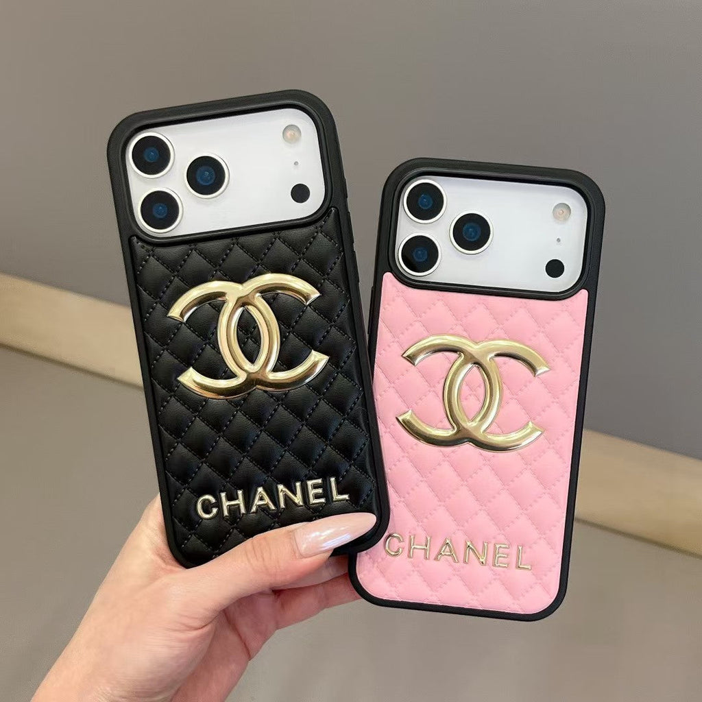 cc Quilted Signature Case Elegant Luxury Style for iPhone 14 to 17 Pro Max