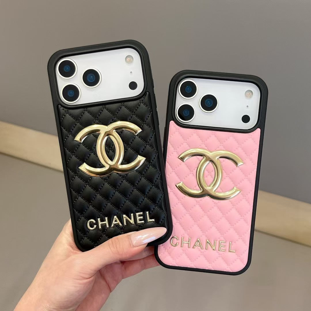 cc Quilted Signature Case Elegant Luxury Style for iPhone 14 to 17 Pro Max
