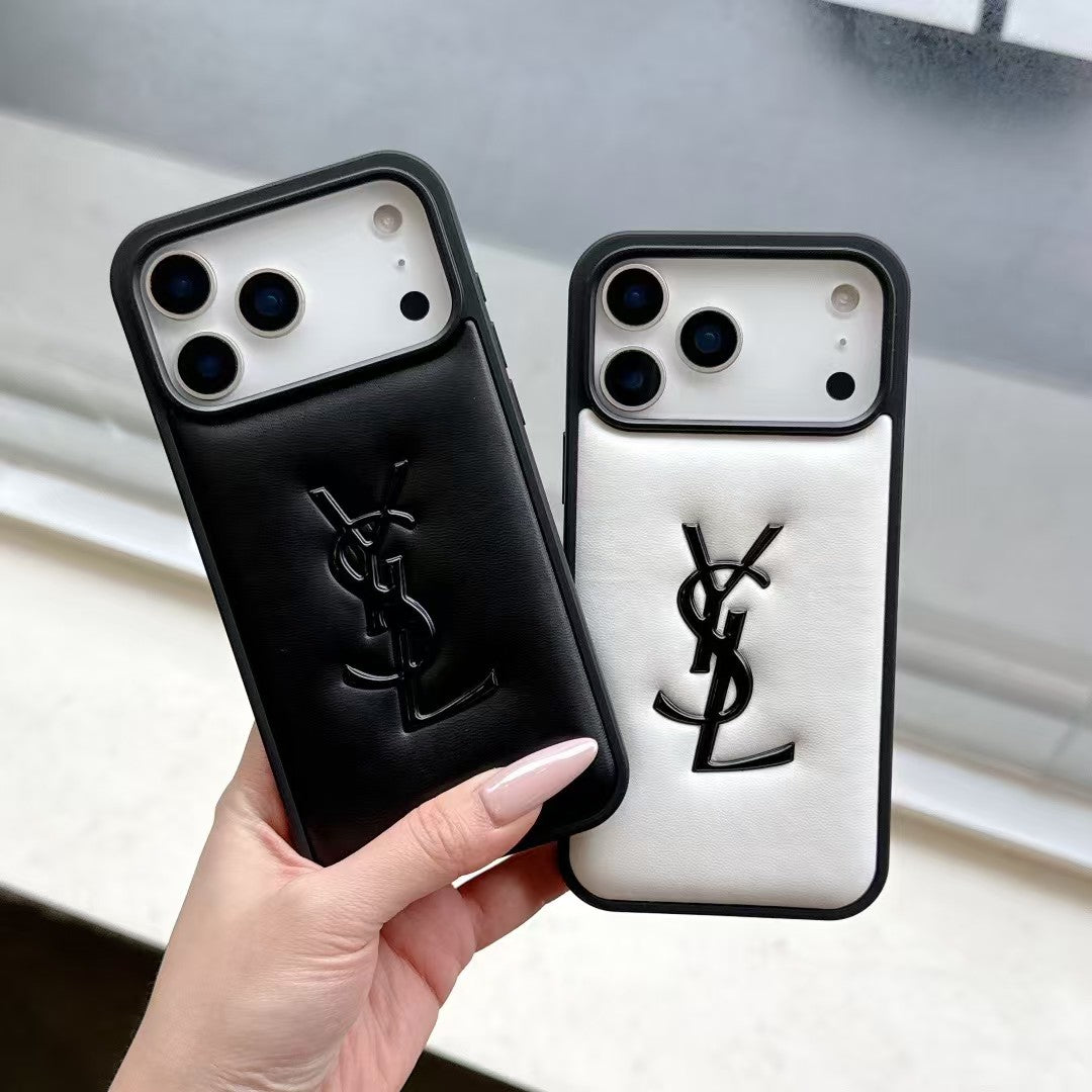 Yves Saint Laurent Quilted Logo Luxury Case for iPhone 13 to 17 Pro Max