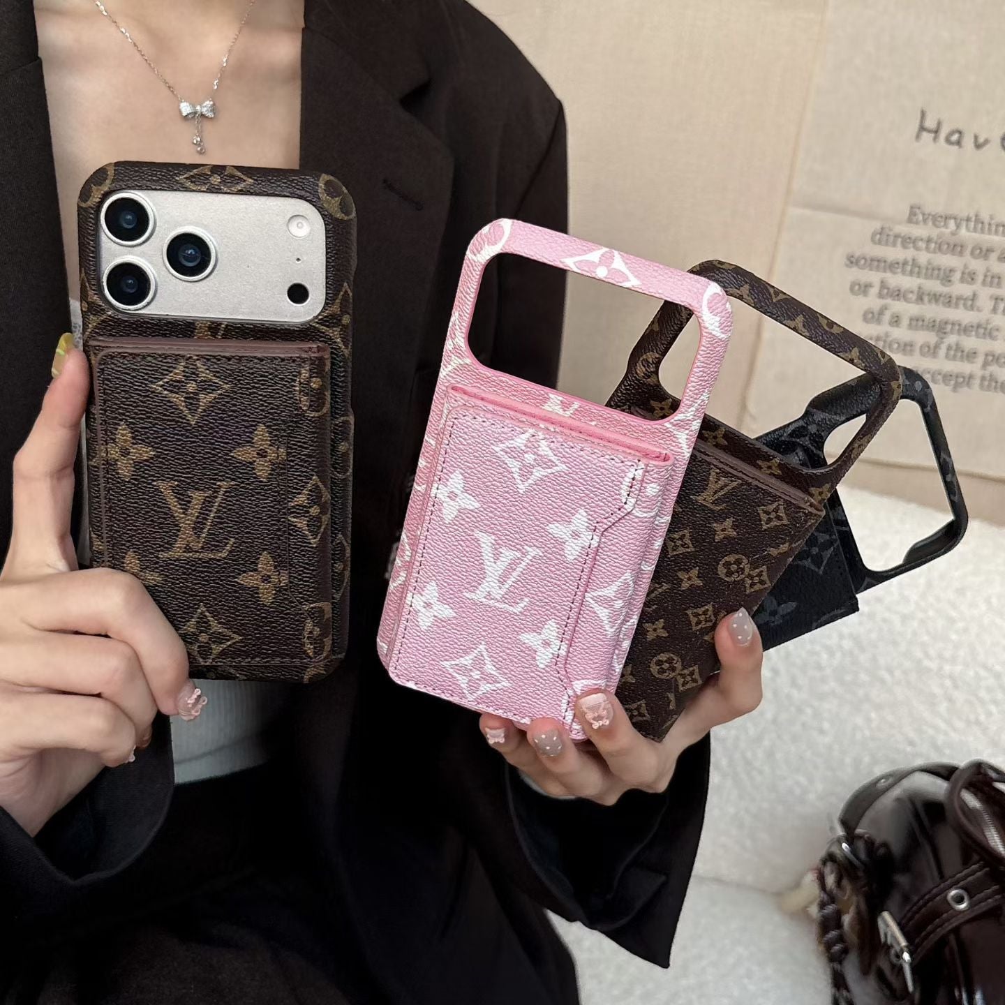 louis vuitton Iconic Monogram Card Holder Case for iPhone 13 to 17 Pro Max