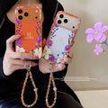 Hermes Floral Signature Case with Wrist Charm for iPhone 13 to 17 Pro Max