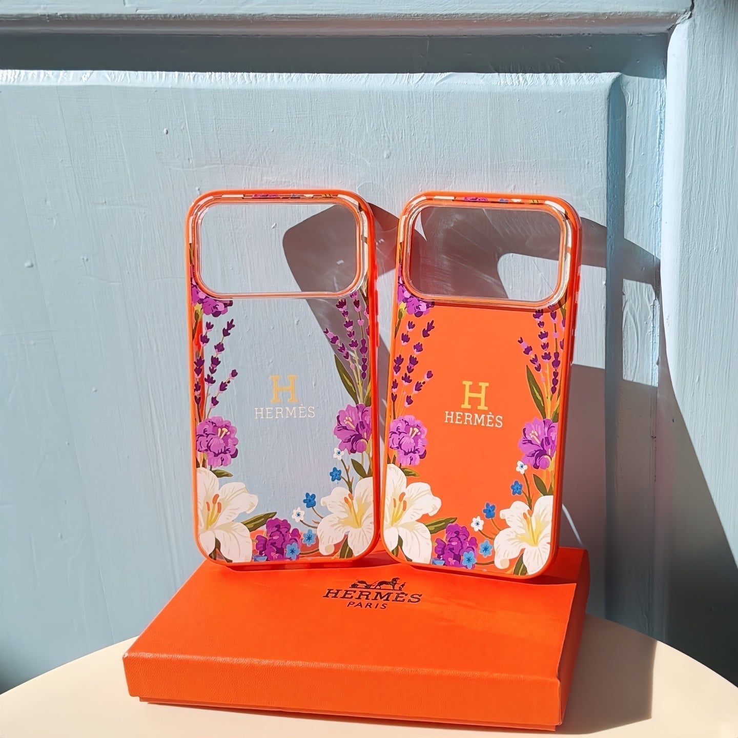Hermes Floral Signature Case with Wrist Charm for iPhone 13 to 17 Pro Max