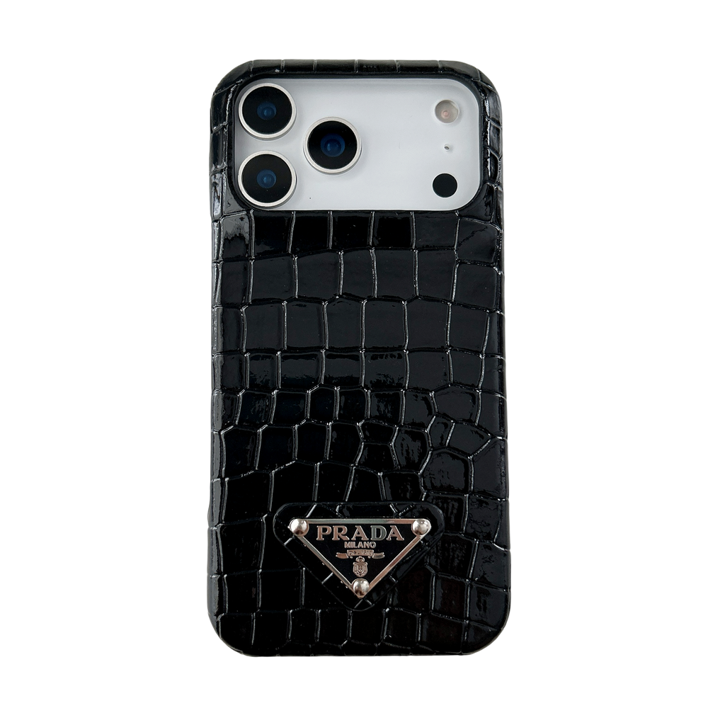 Prada Crocodile-Embossed Phone Case for iPhone 17 with Iconic Metal Triangle Logo