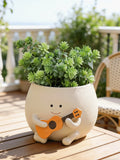 Smiling Face Planter, Cute Guitar Design, With Drainage Hole, Funny Small Flower Pot, Suitable For Indoor Succulents, Unique Gift For Plant Lovers