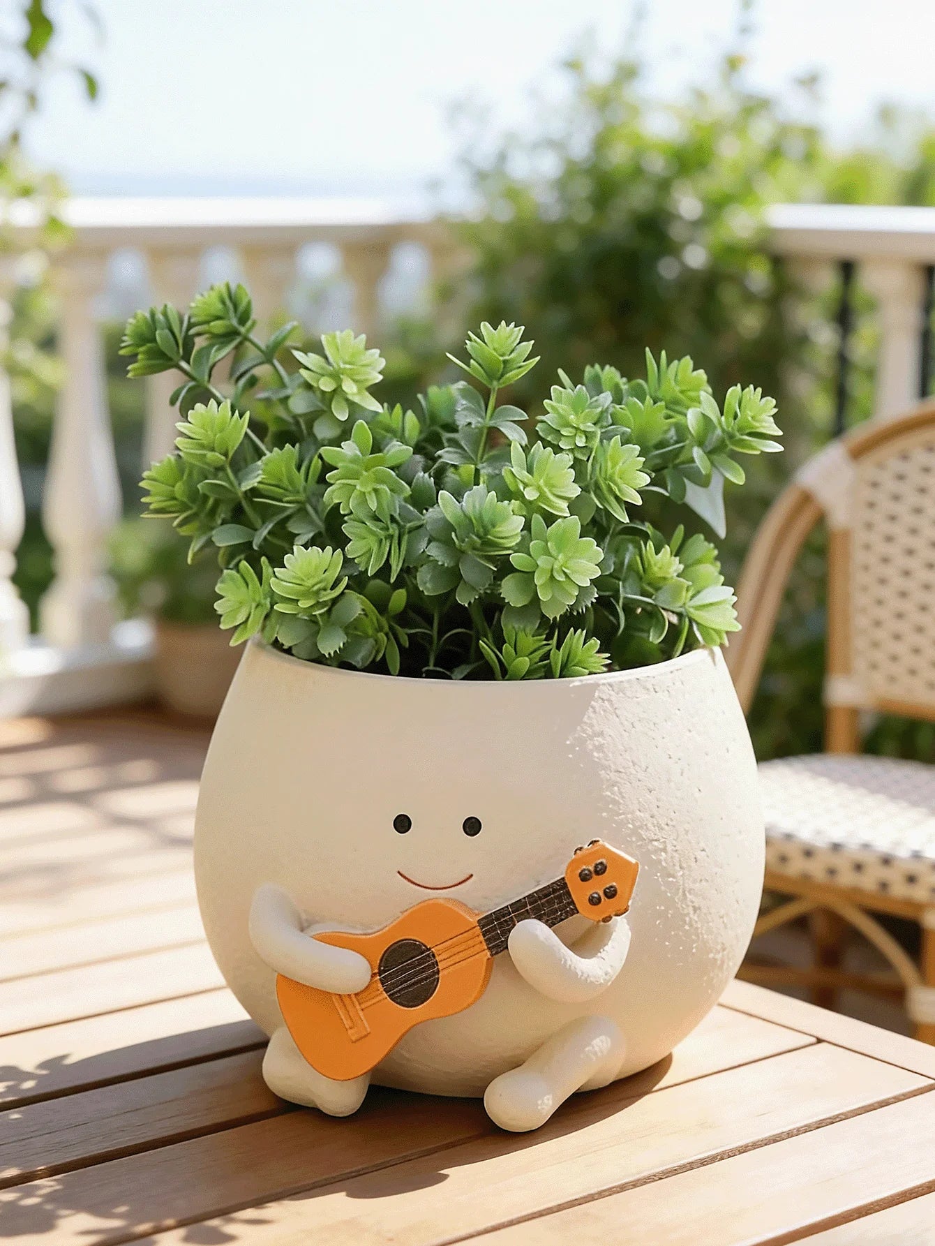 Smiling Face Planter, Cute Guitar Design, With Drainage Hole, Funny Small Flower Pot, Suitable For Indoor Succulents, Unique Gift For Plant Lovers