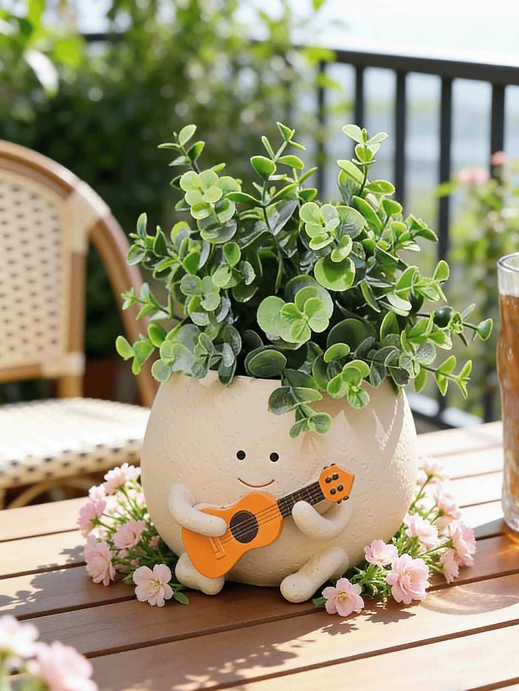 Smiling Face Planter, Cute Guitar Design, With Drainage Hole, Funny Small Flower Pot, Suitable For Indoor Succulents, Unique Gift For Plant Lovers