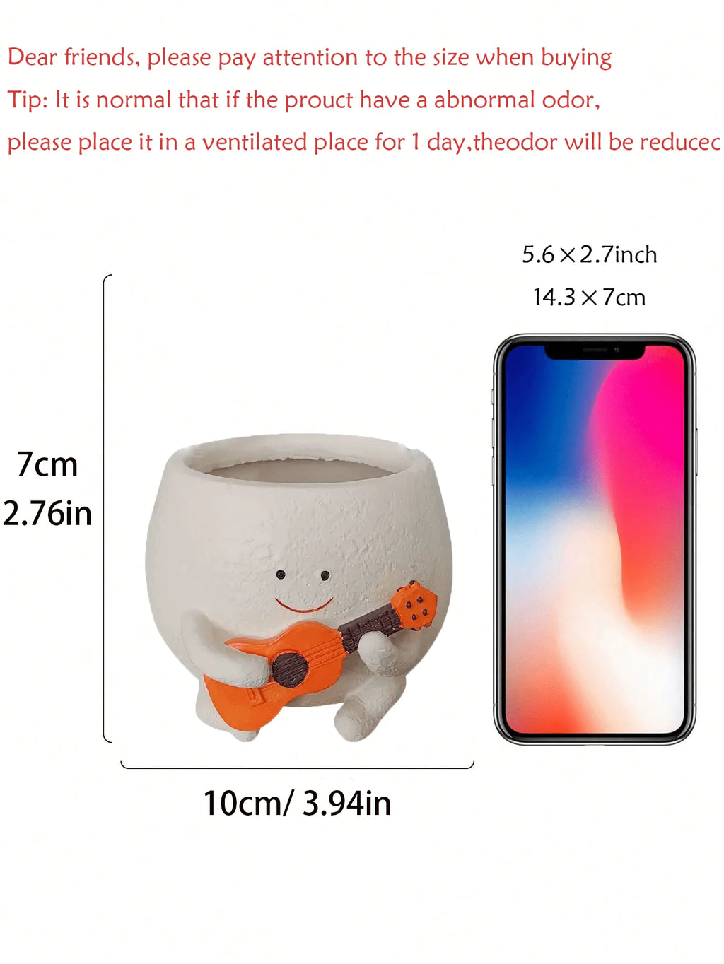 Smiling Face Planter, Cute Guitar Design, With Drainage Hole, Funny Small Flower Pot, Suitable For Indoor Succulents, Unique Gift For Plant Lovers