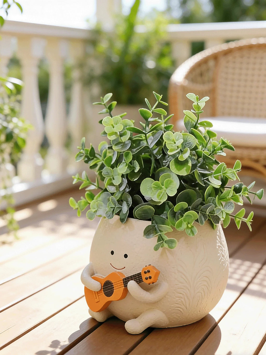 Smiling Face Planter, Cute Guitar Design, With Drainage Hole, Funny Small Flower Pot, Suitable For Indoor Succulents, Unique Gift For Plant Lovers