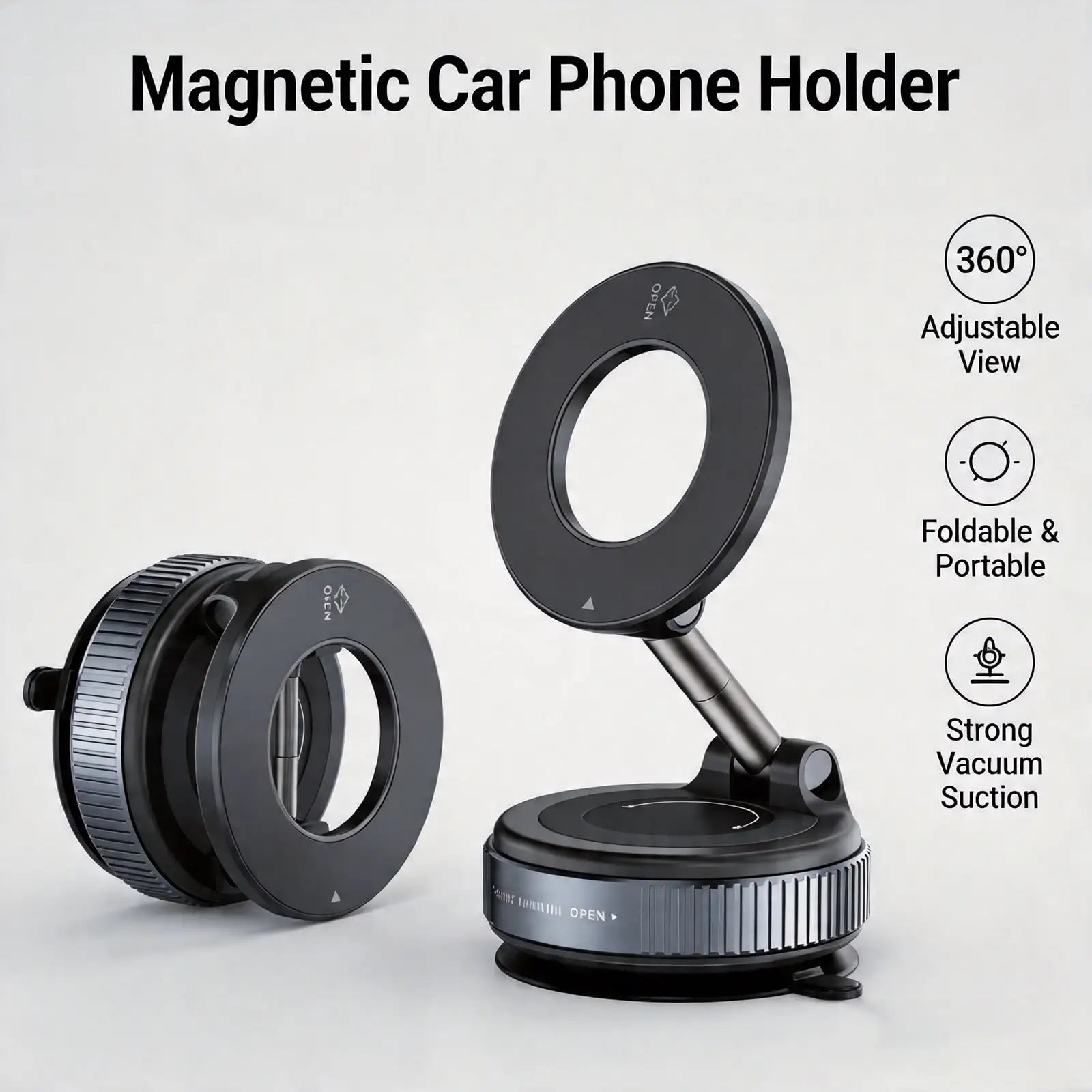 2pcs Car Phone Holder, Center Console Suction Cup Navigation Mount,Car Phone Magnetic Stand Mechanical Vacuum Suction Cup Rotate 360° Magnetic Adsorption Bracket Navigation Universal Holder