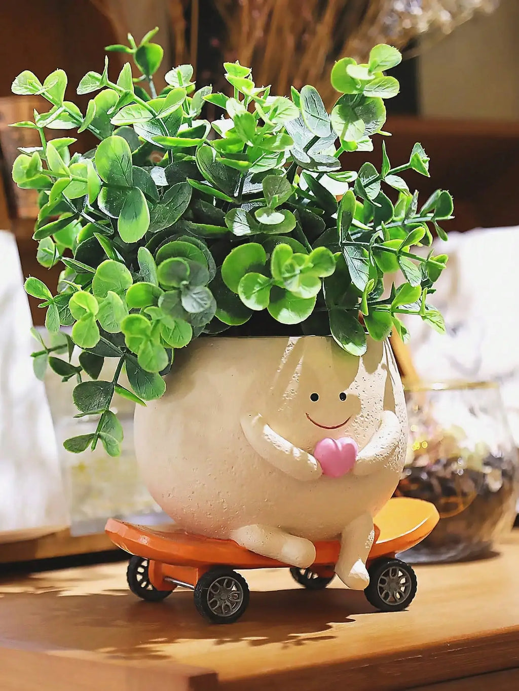 Smiling Face Planter, Cute Guitar Design, With Drainage Hole, Funny Small Flower Pot, Suitable For Indoor Succulents, Unique Gift For Plant Lovers