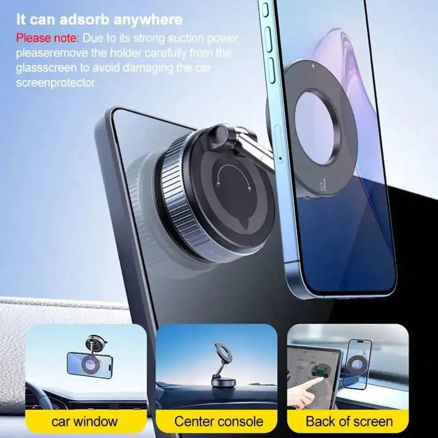 2pcs Car Phone Holder, Center Console Suction Cup Navigation Mount,Car Phone Magnetic Stand Mechanical Vacuum Suction Cup Rotate 360° Magnetic Adsorption Bracket Navigation Universal Holder
