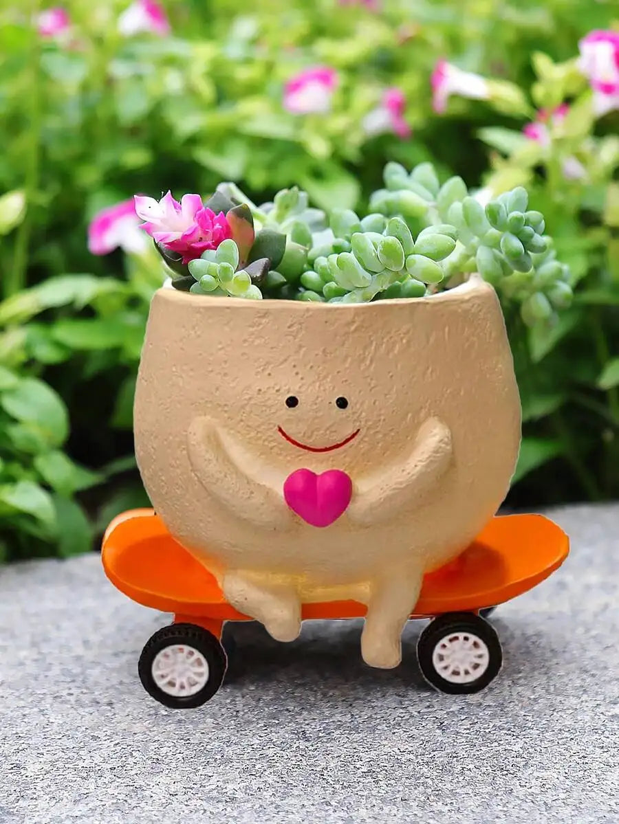 Smiling Face Planter, Cute Guitar Design, With Drainage Hole, Funny Small Flower Pot, Suitable For Indoor Succulents, Unique Gift For Plant Lovers