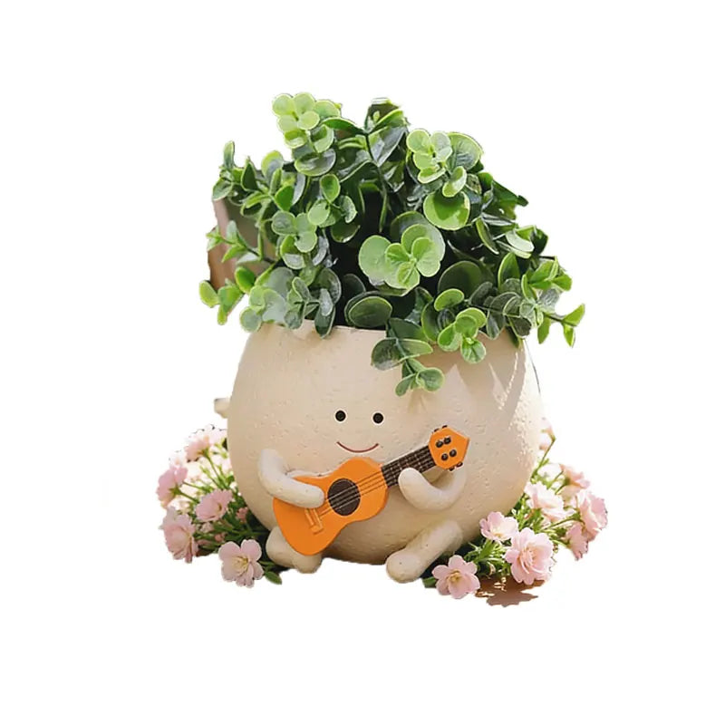 Smiling Face Planter, Cute Guitar Design, With Drainage Hole, Funny Small Flower Pot, Suitable For Indoor Succulents, Unique Gift For Plant Lovers