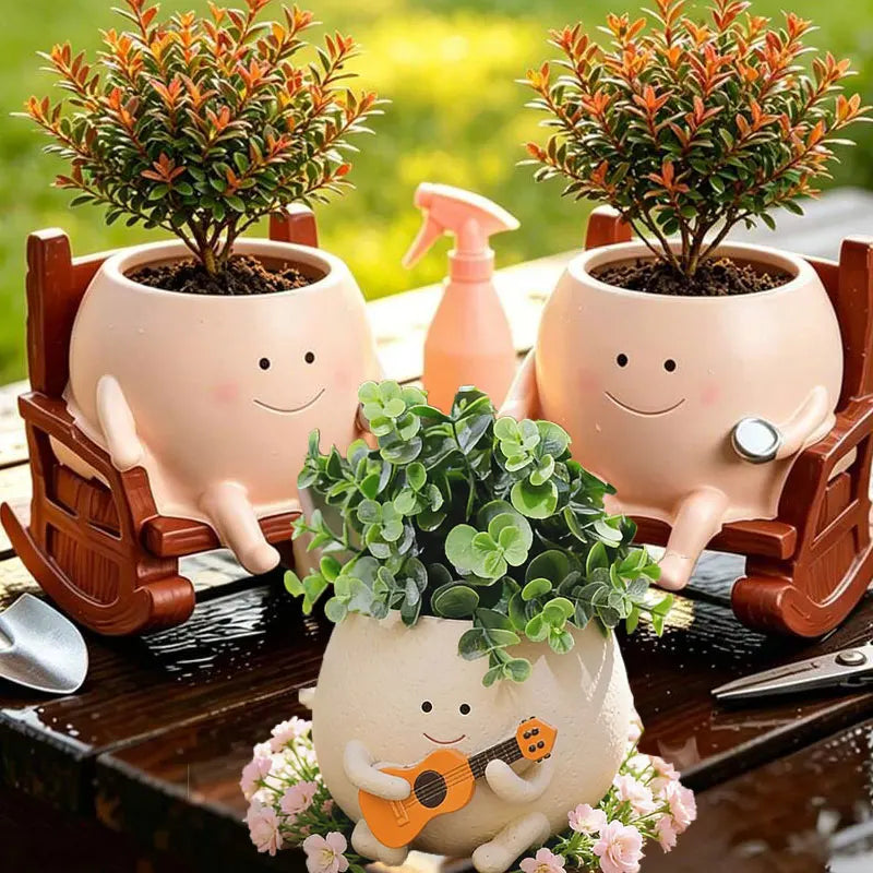 Smiling Face Planter, Cute Guitar Design, With Drainage Hole, Funny Small Flower Pot, Suitable For Indoor Succulents, Unique Gift For Plant Lovers