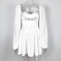 White Chiffon Bodycon Dress – Lantern Sleeves, Elegant Fit