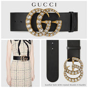 HypedEffects Black Gucci Belt - Golden Finished Crystaled Gucci Buckle