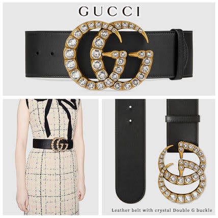HypedEffects Black Gucci Belt - Golden Finished Crystaled Gucci Buckle