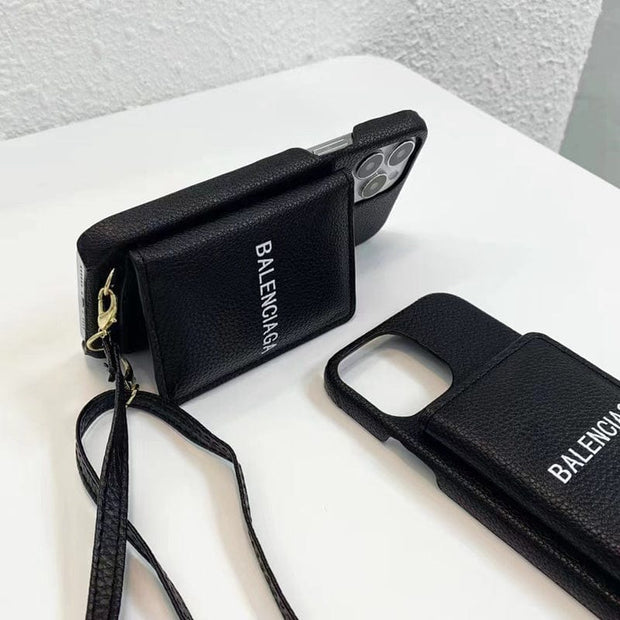 HypedEffects Black Leather iPhone Cover With Back Pocket