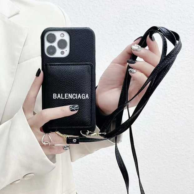 HypedEffects Black Leather iPhone Cover With Back Pocket