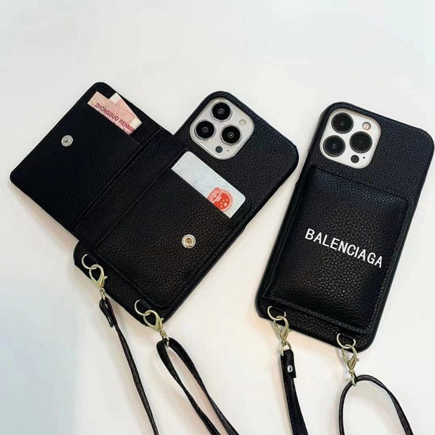 HypedEffects Black Leather iPhone Cover With Back Pocket