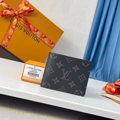 HypedEffects Black Leather LV Wallet With Gray Monogram (Money Clips)