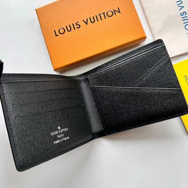 HypedEffects Black Leather LV Wallet With Gray Monogram (Money Clips)