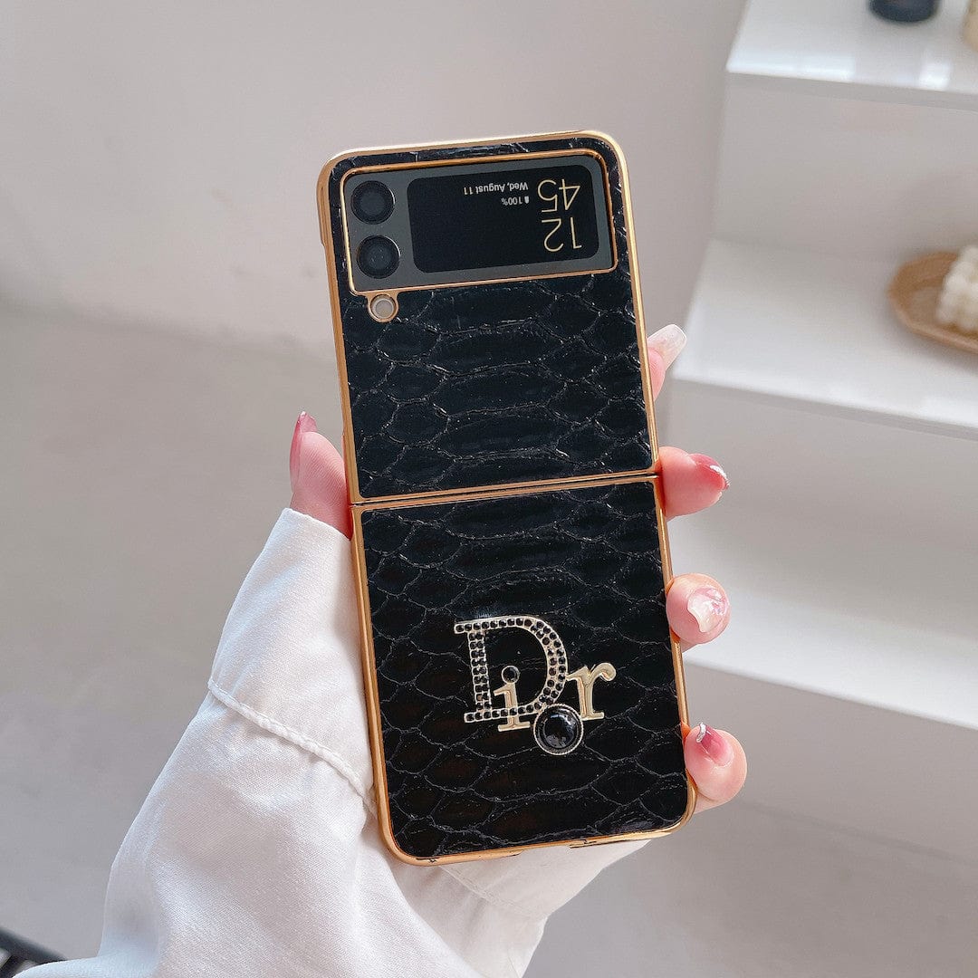 HypedEffects Dior Black and White Leather Z Flip Phone Case