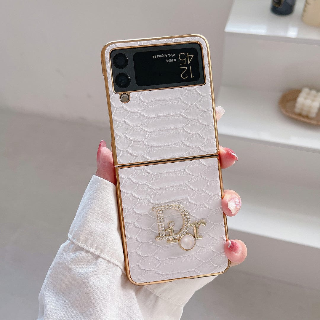 HypedEffects Dior Black and White Leather Z Flip Phone Case