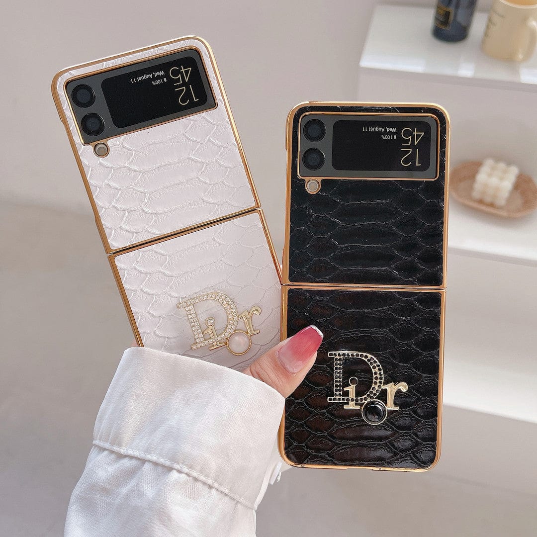 HypedEffects Dior Black and White Leather Z Flip Phone Case