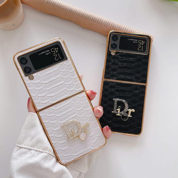 HypedEffects Dior Black and White Leather Z Flip Phone Case